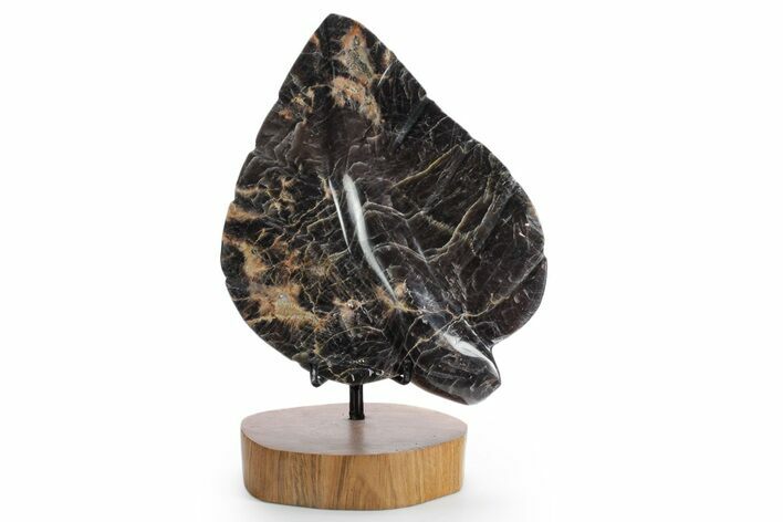 Polished Black Moonstone Leaf with Stand - Madagascar #355279